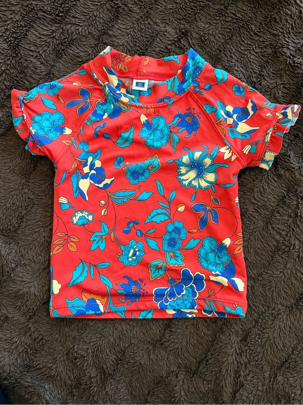 Janie and Jack Red Floral Rashguard with Blue Accents
